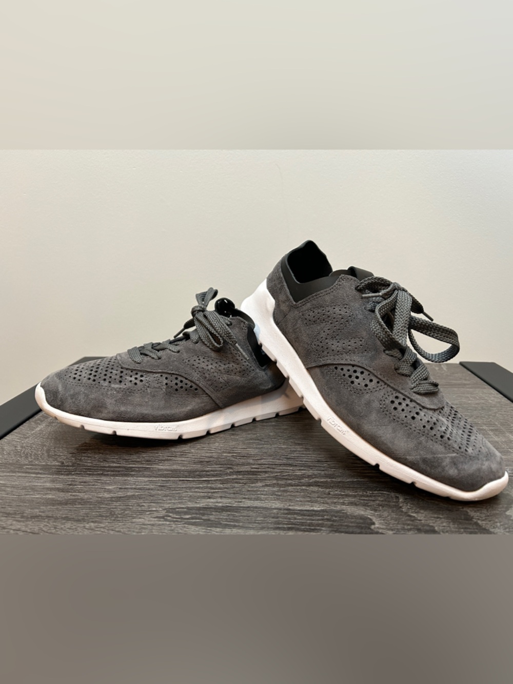 New Balance Gray Suede Athletic Sneakers with White Sole